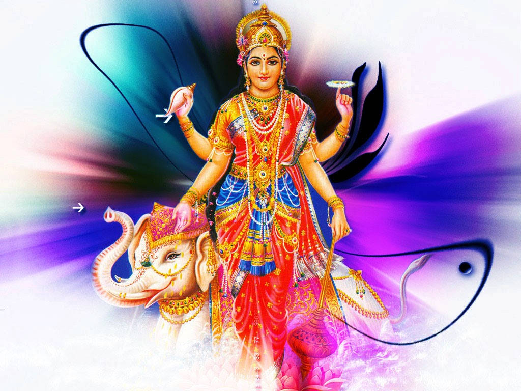 Goddess Lakshmi, elephant, cosmic background, SD Desktop Wallpaper