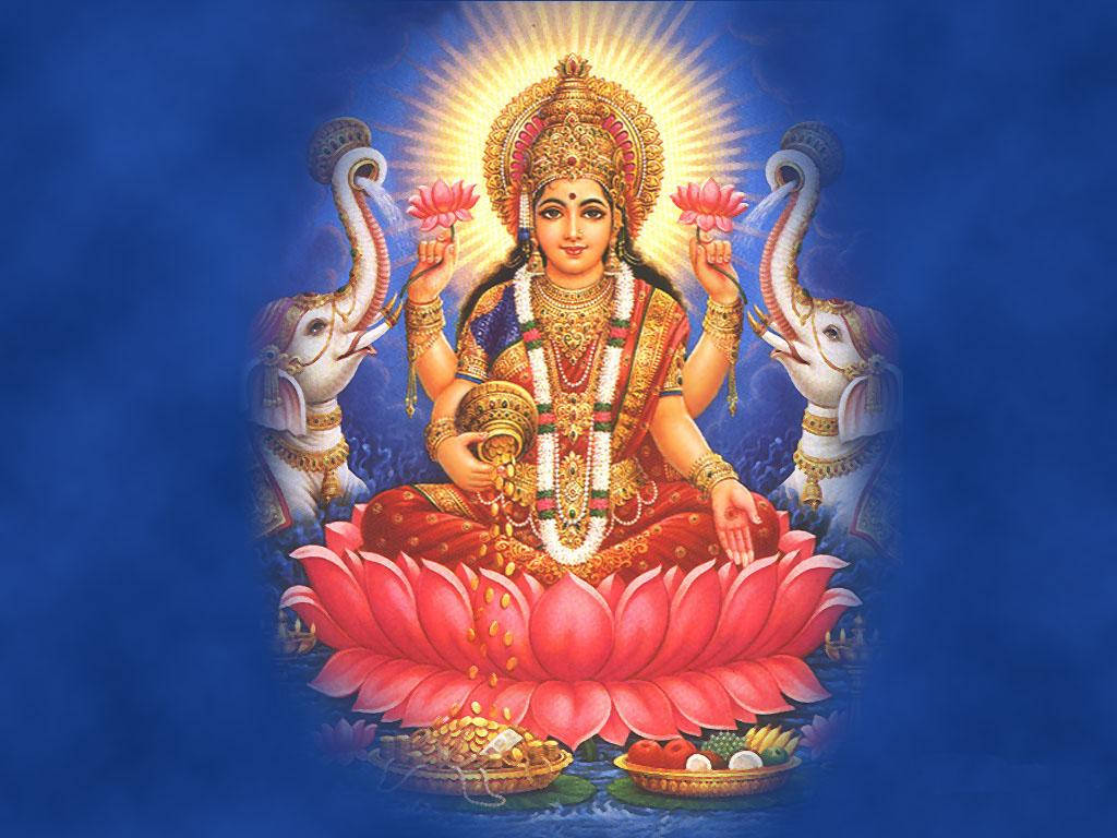 Goddess Lakshmi, elephants, pink lotus, SD Desktop Wallpaper