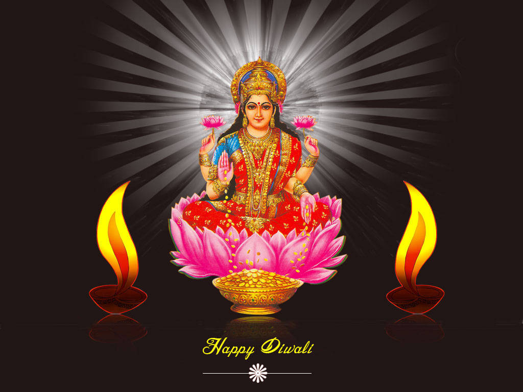 Goddess Lakshmi, pink lotus, golden coins, SD Desktop Wallpaper