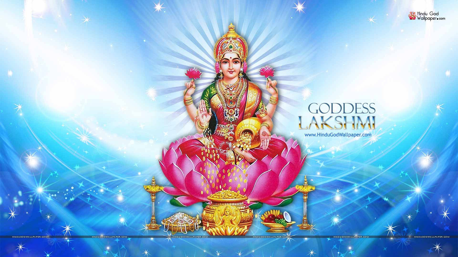 Goddess Lakshmi, golden jar, pink lotus, Full HD Desktop Wallpaper