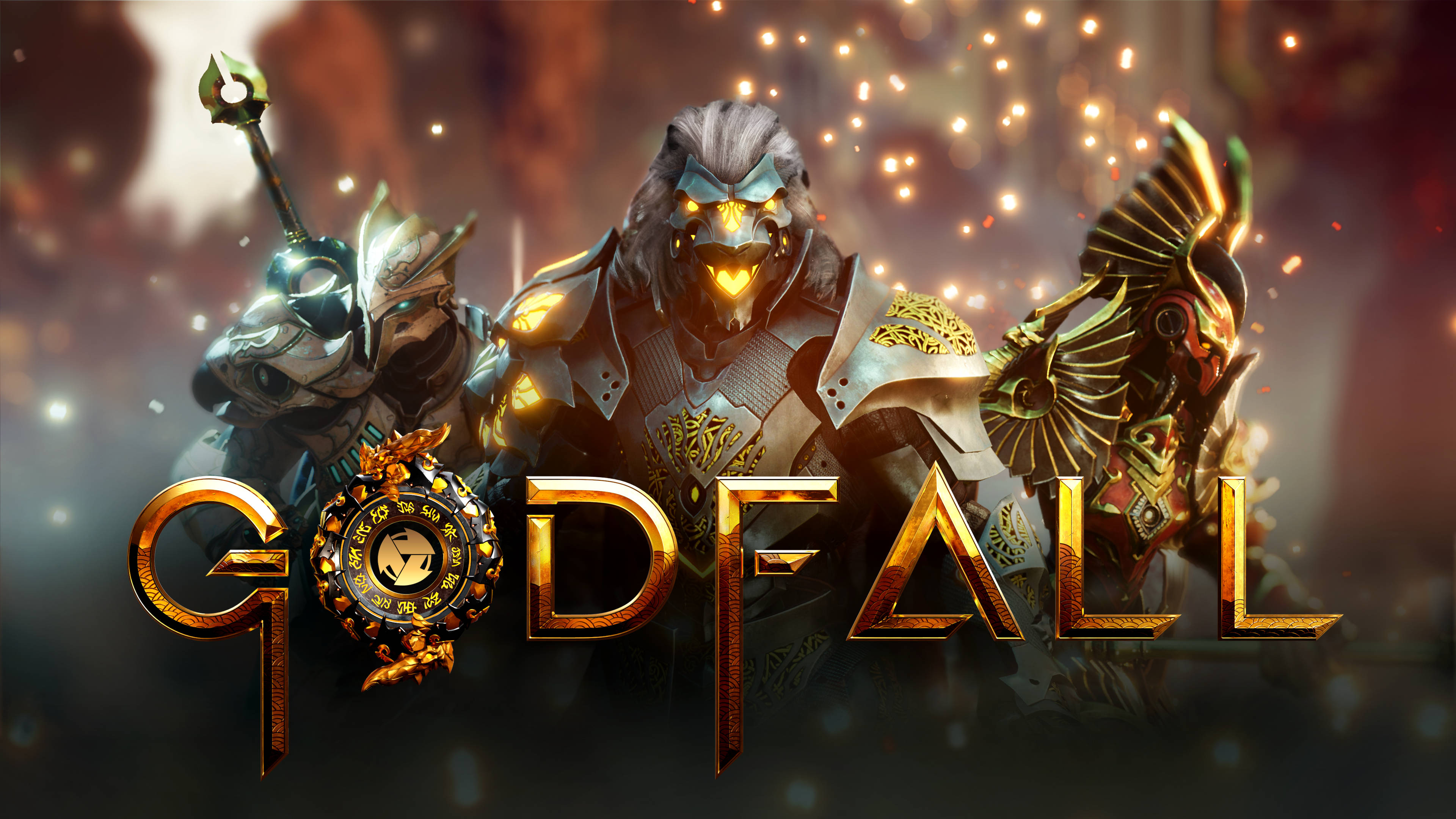 Godfall, golden, smoky fiery backdrop, 4K Desktop Wallpaper