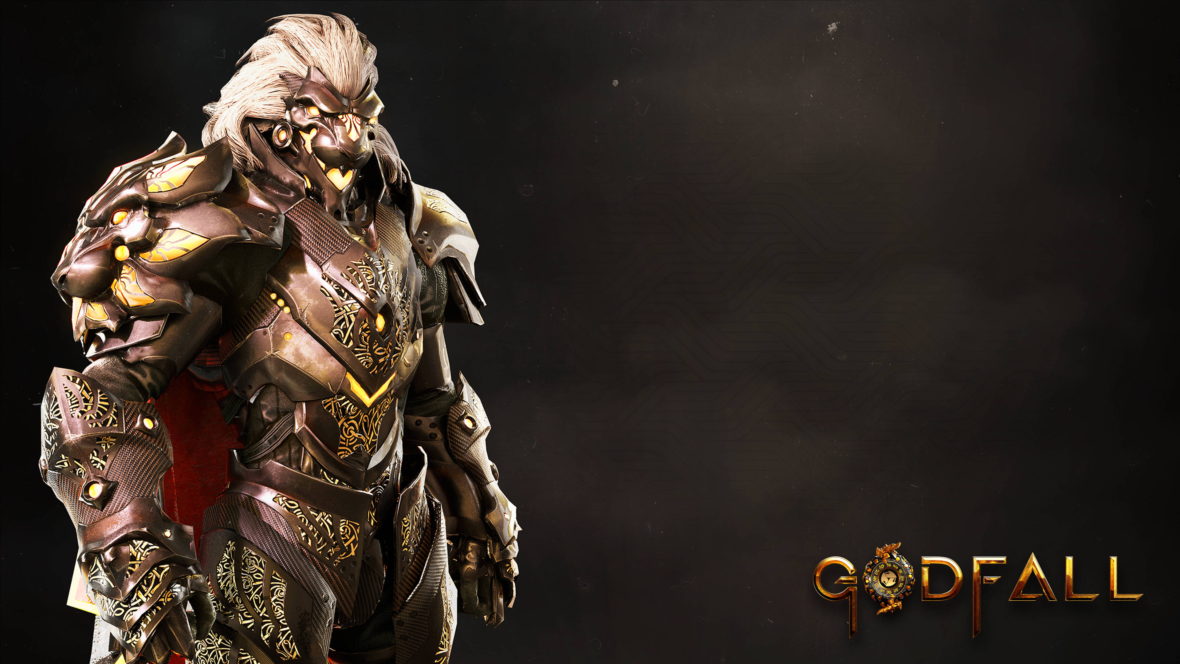 Godfall, lion-headed warrior, golden and bronze armor, 4K Desktop Wallpaper