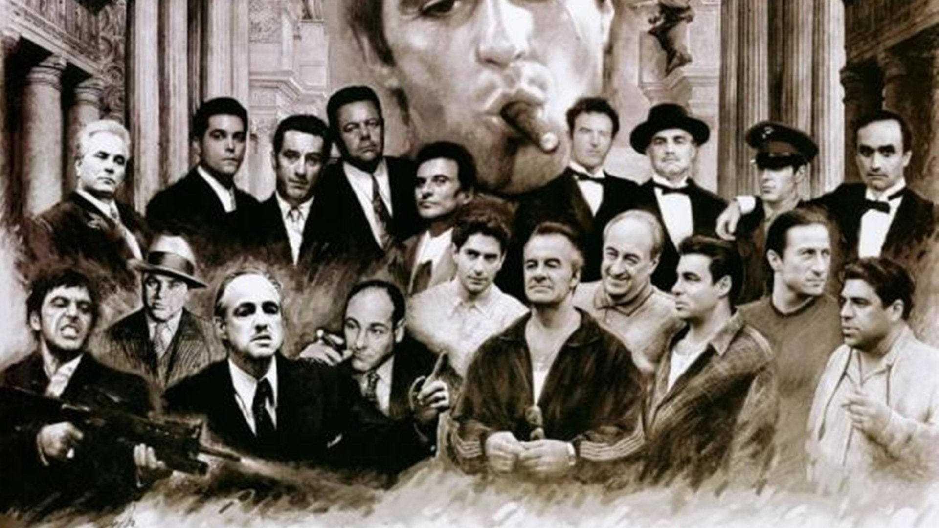 The Godfather, sepia-toned, mafia family portrait, Full HD Desktop Wallpaper