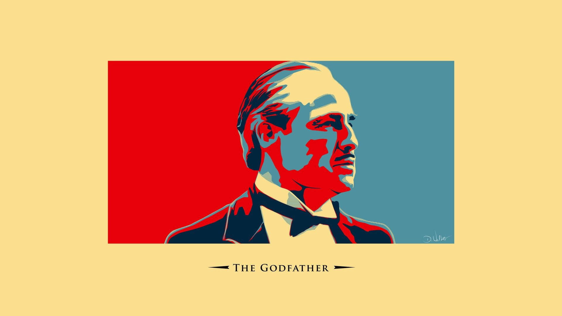 The Godfather, red and blue color blocking, yellow background, Full HD Desktop Wallpaper