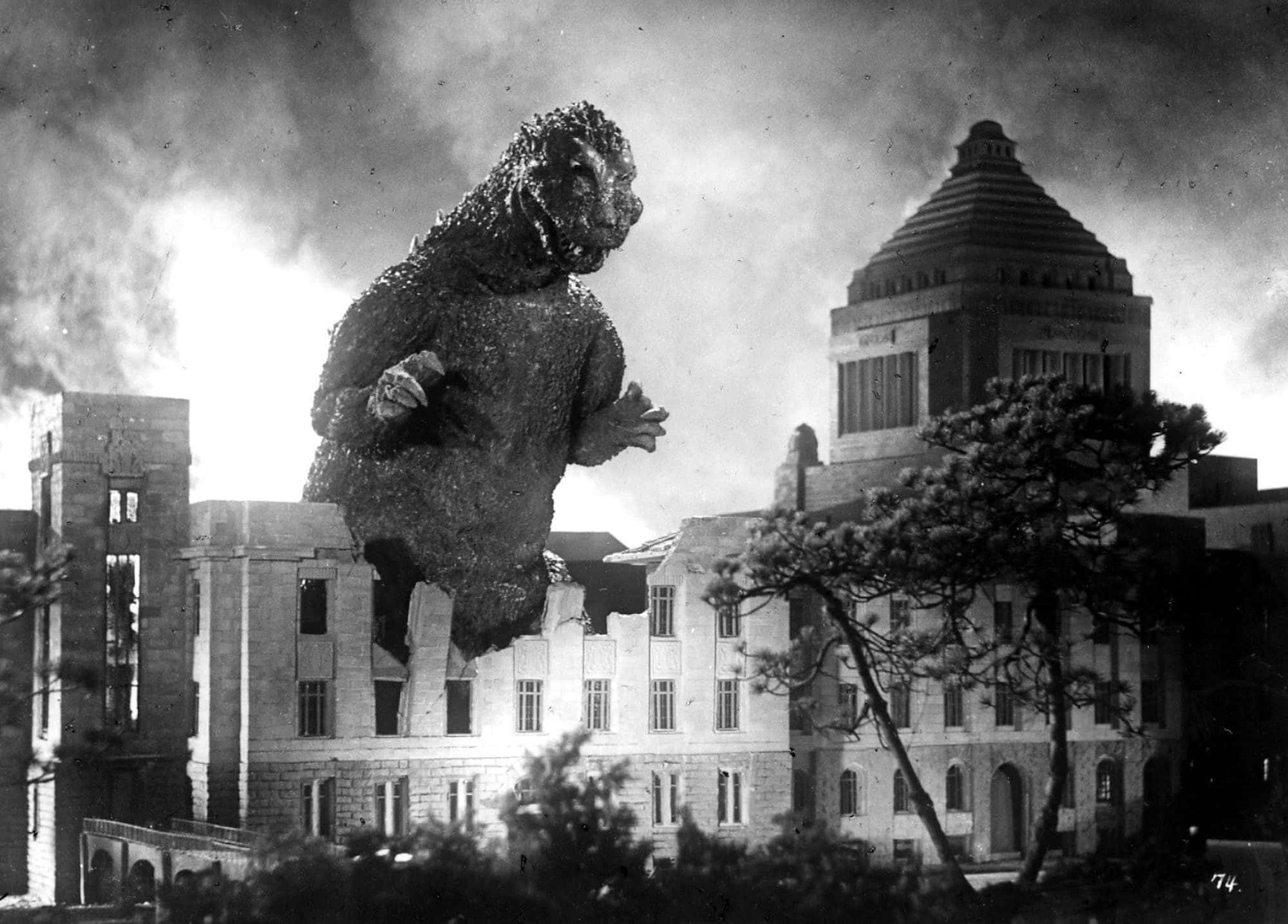 Godzilla 1954, black and white scene, giant monster, Full HD Desktop Wallpaper