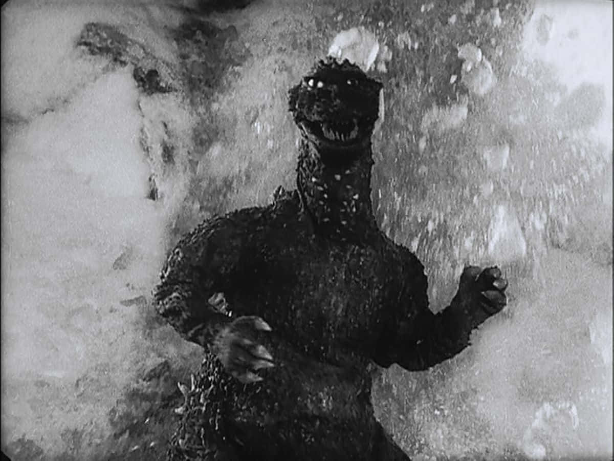 Godzilla 1954, black and white, emerging from water, SD Desktop Wallpaper