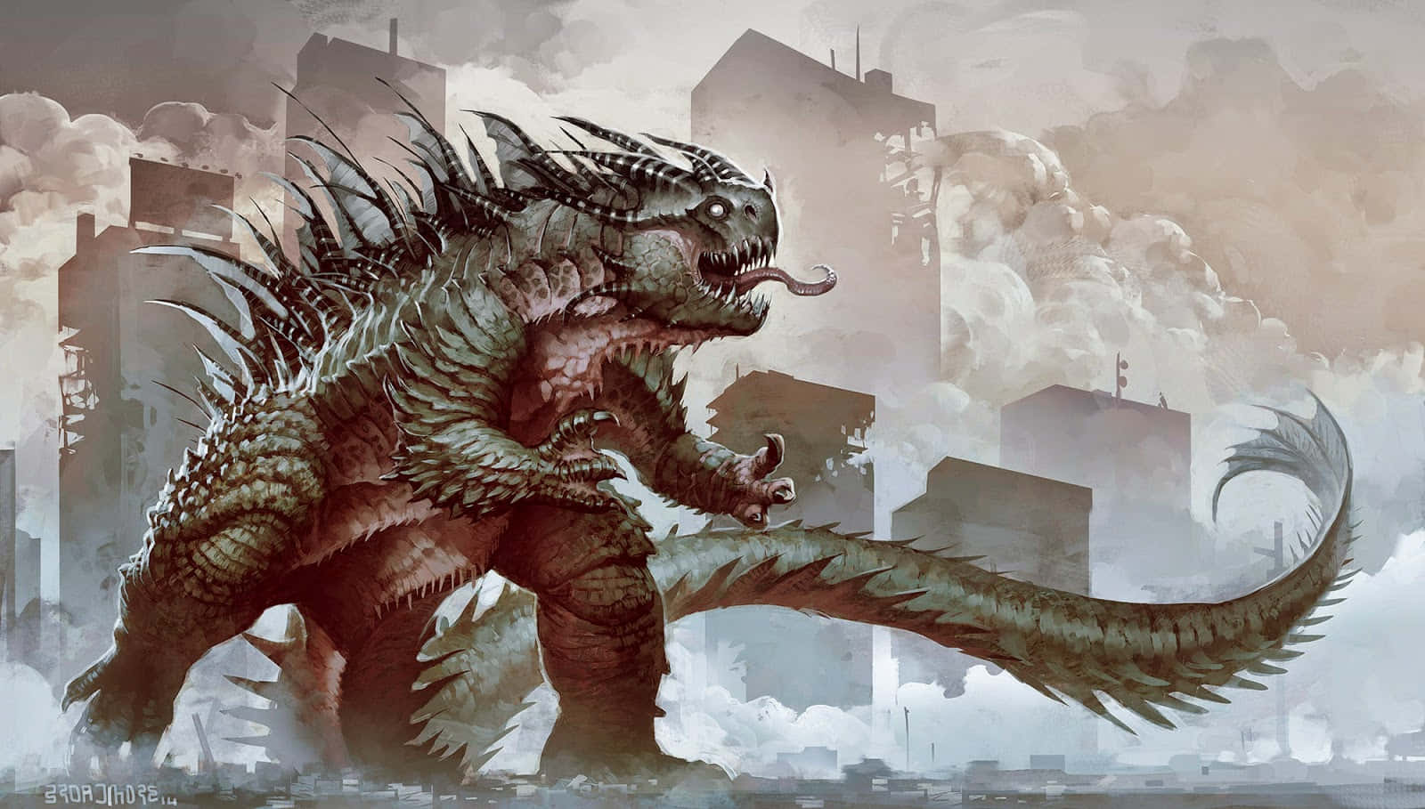 Godzilla, spiky monster, long tail, HD Desktop Wallpaper