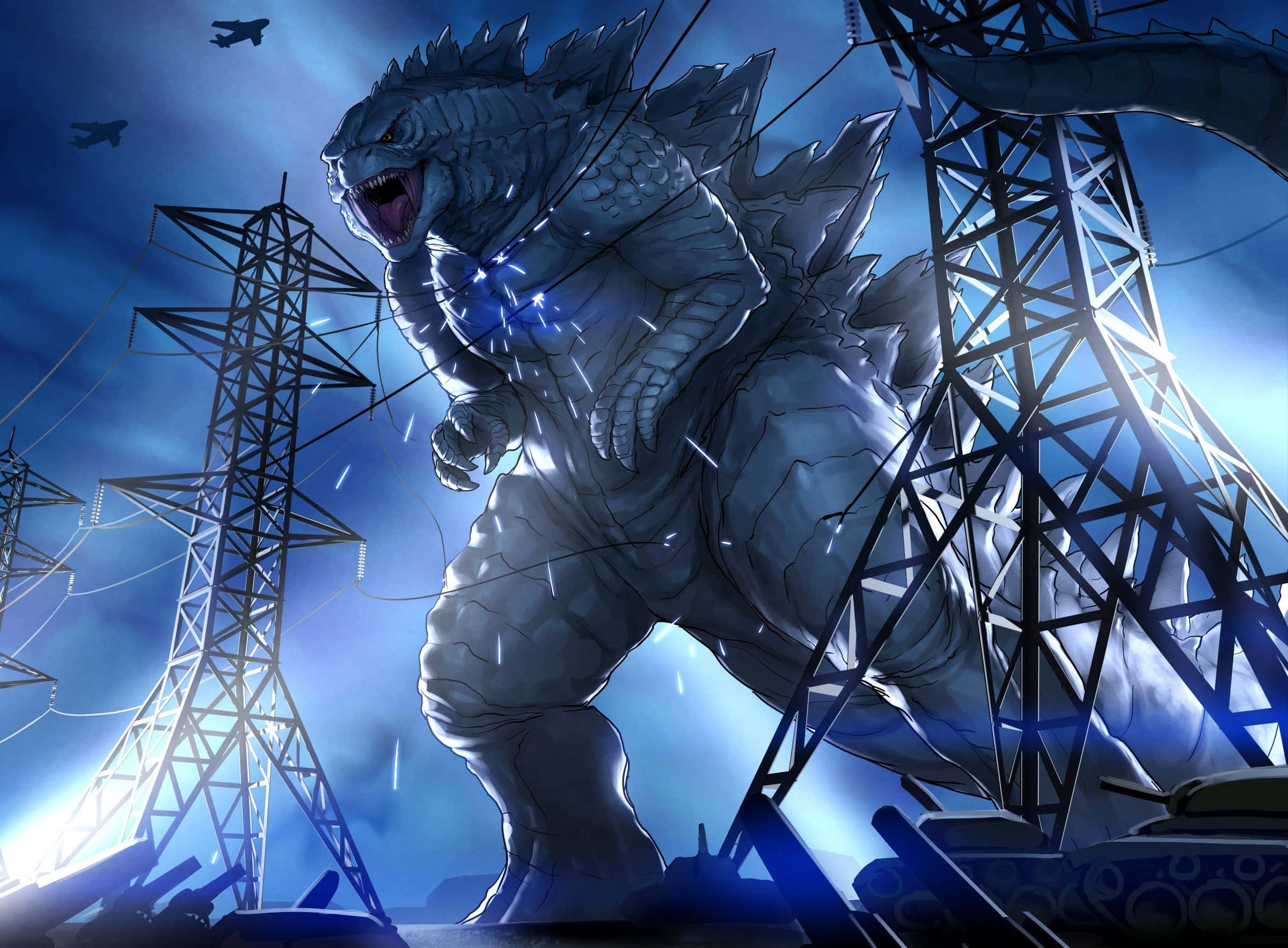 Godzilla 1998, city skyline, stormy blue sky, Full HD Desktop Wallpaper
