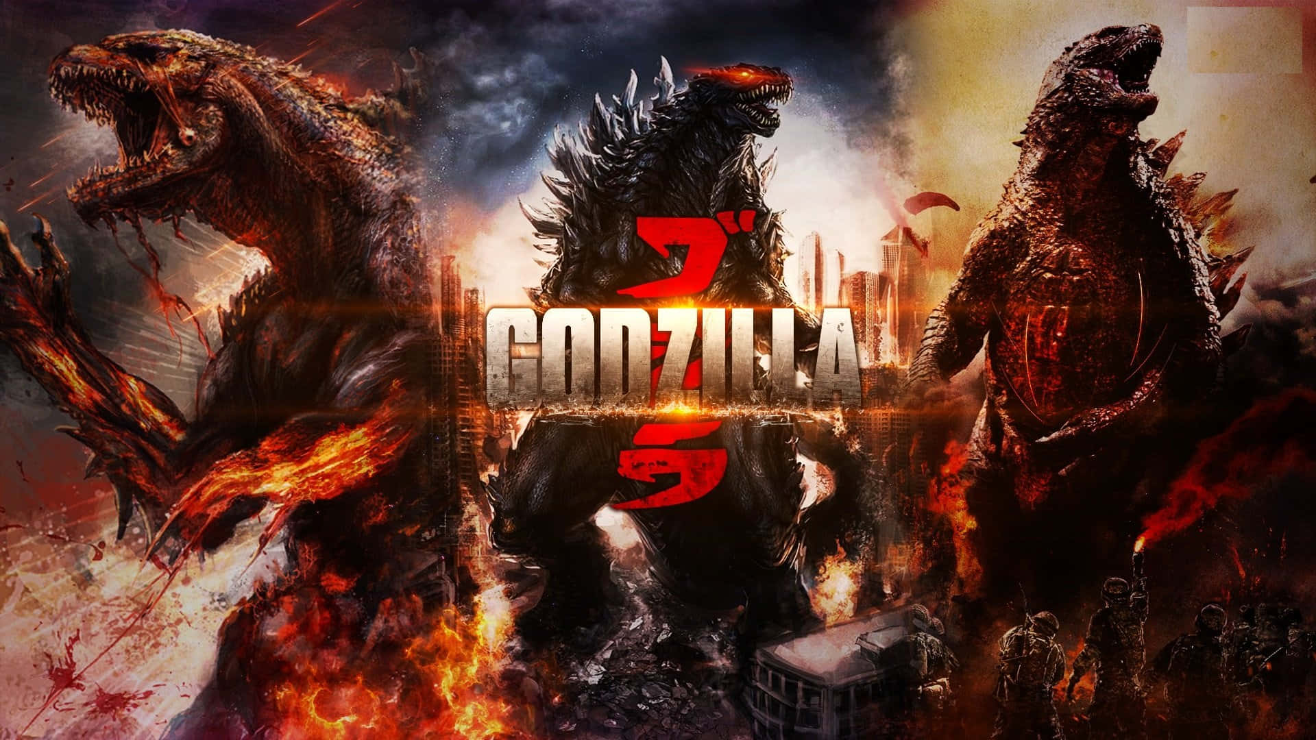 Godzilla 1998, crumbling cityscape, fiery destruction, Full HD Desktop Wallpaper