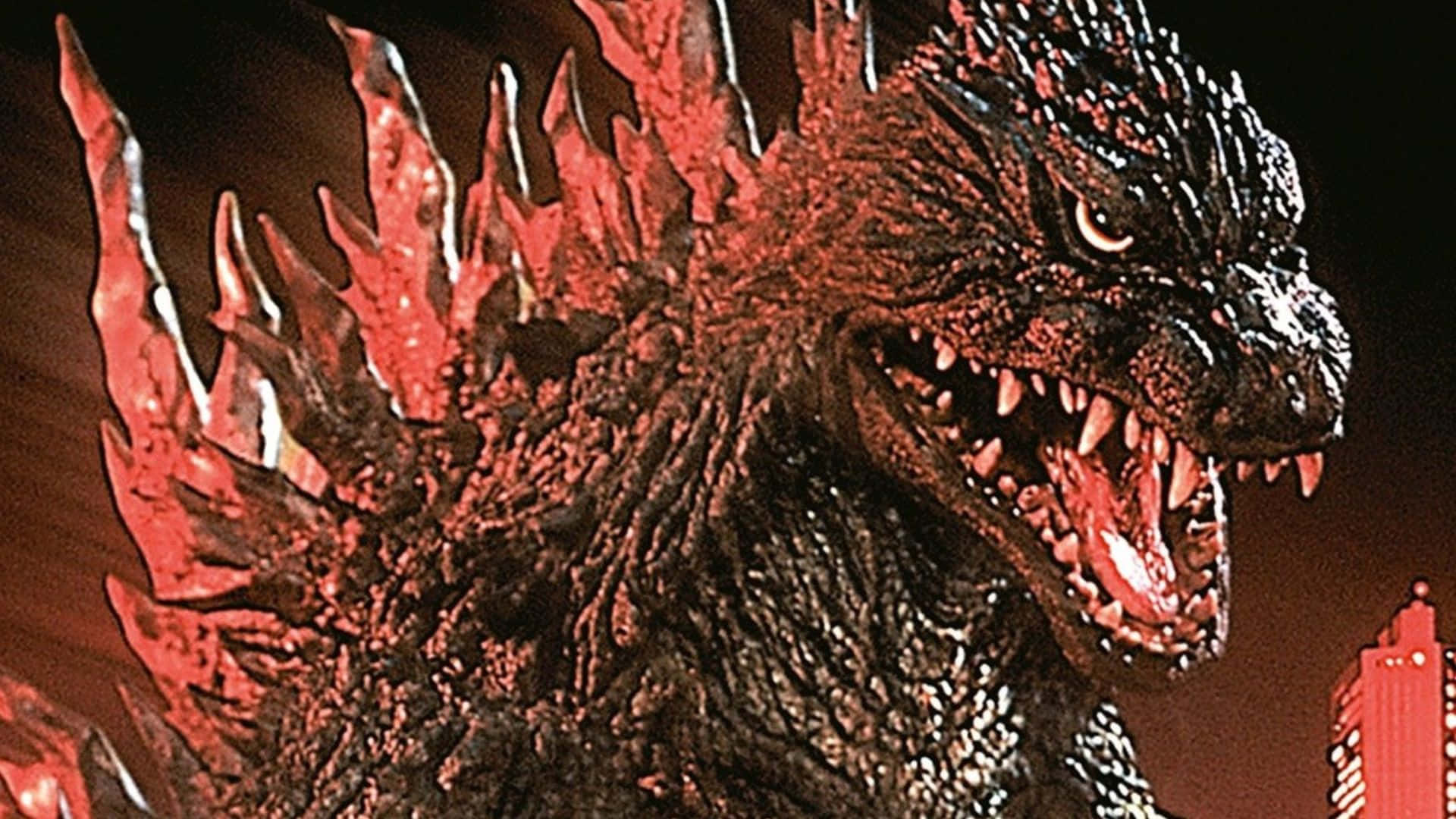 Godzilla 2000, glowing eyes, fiery red dorsal fins, Full HD Desktop Wallpaper