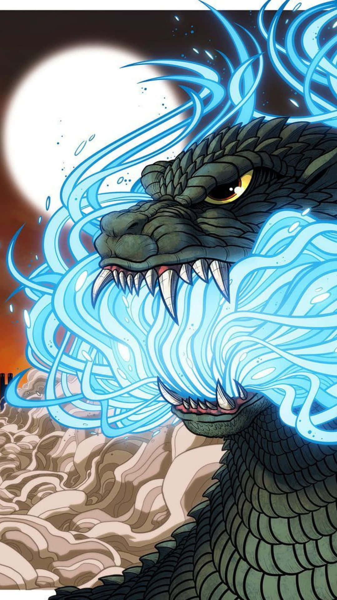 Godzilla 2000, green dragon, glowing yellow eyes, Full HD Phone Wallpaper