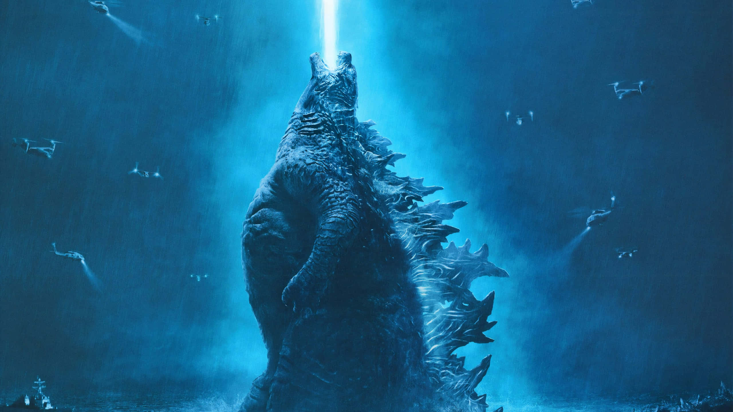 Godzilla, atomic breath, fighter jets, 2K Desktop Wallpaper