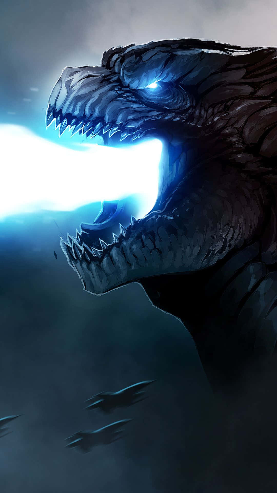 Godzilla 2014, colossal dark monster, glowing blue eyes, Full HD Phone Wallpaper