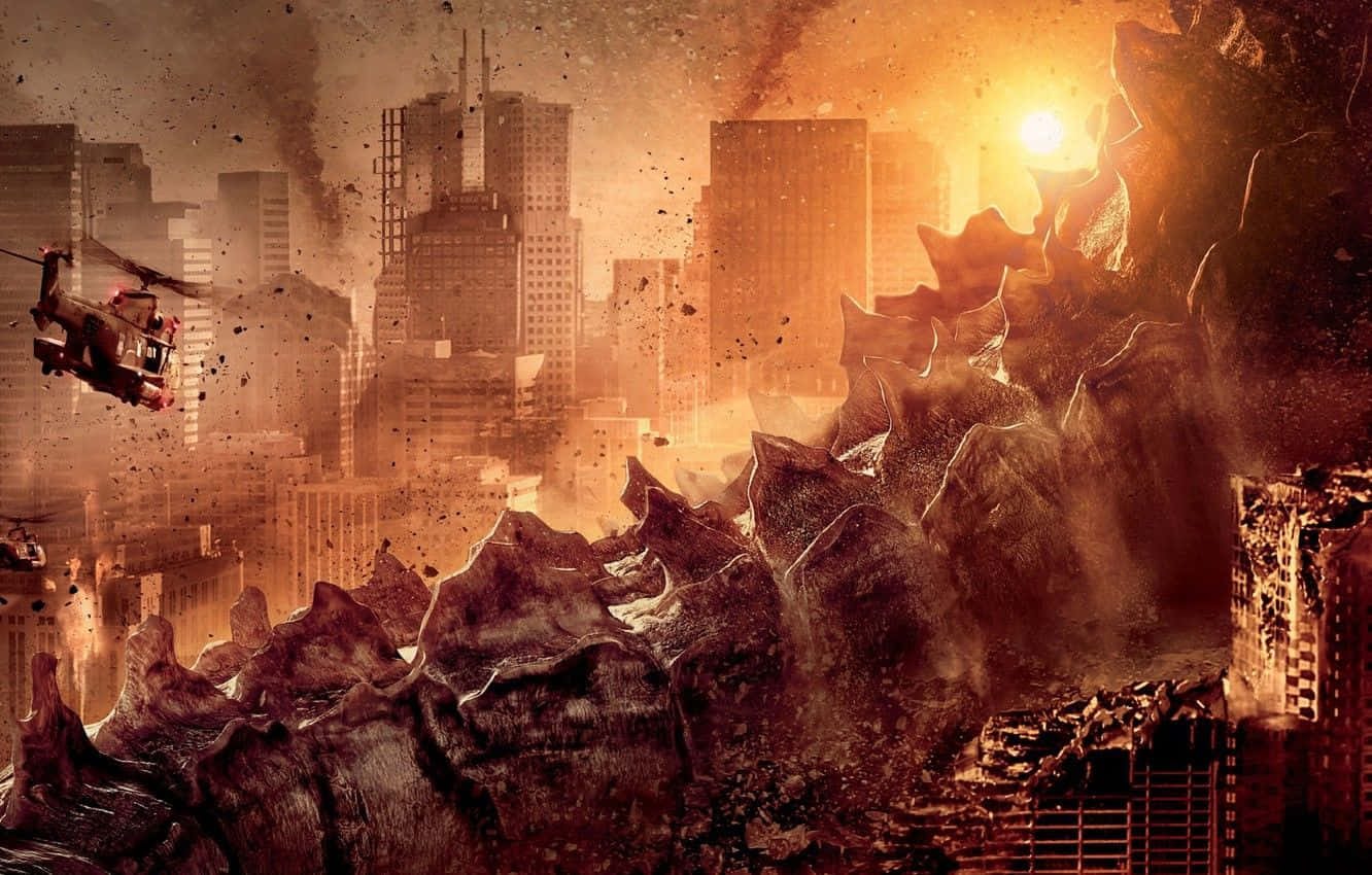 Godzilla 2014, city, burning city, HD Desktop Wallpaper