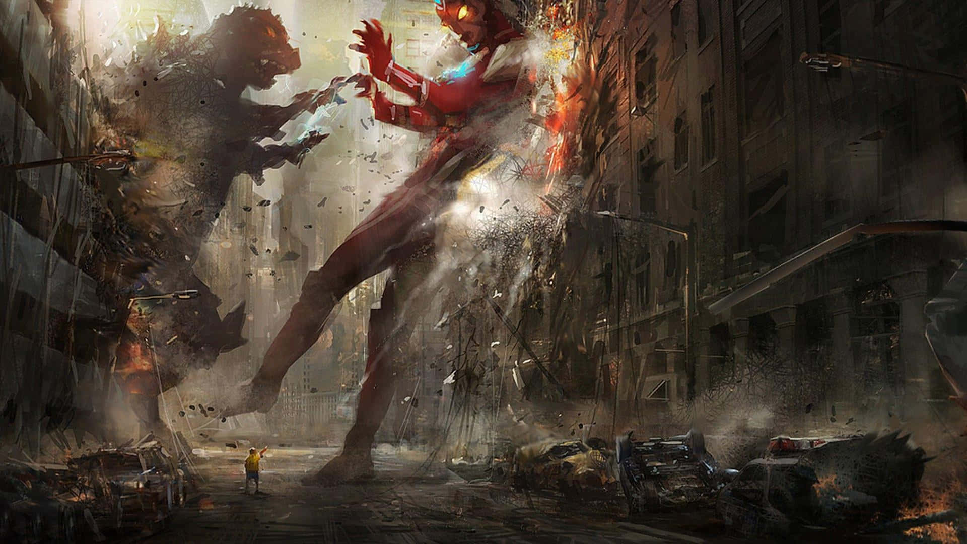 Godzilla 2014, red hero, monstrous kaiju, Full HD Desktop Wallpaper