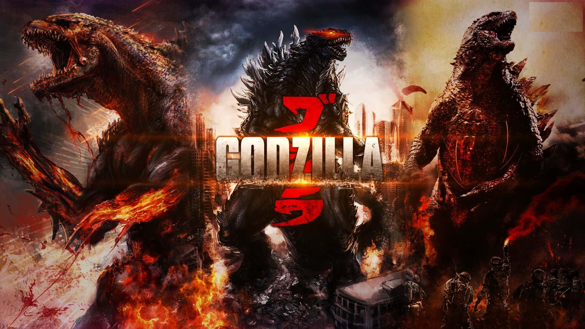 Godzilla 2014, roaring, burning cityscape, Full HD Desktop Wallpaper