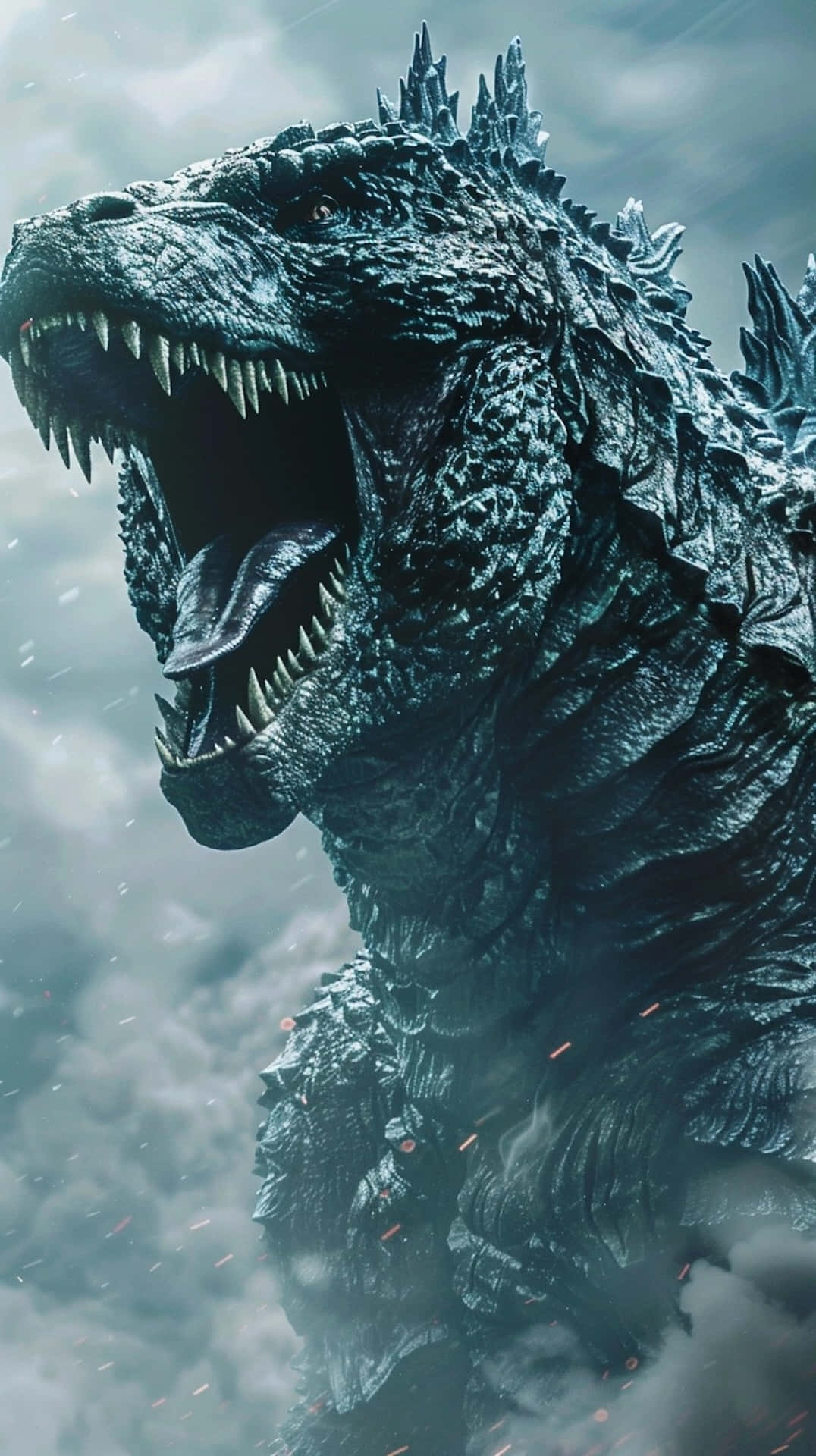 Godzilla, stormy sky, sparks, Full HD Phone Wallpaper