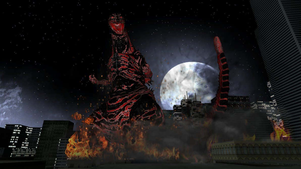 Godzilla, red and black, glowing eyes, SD Desktop Wallpaper