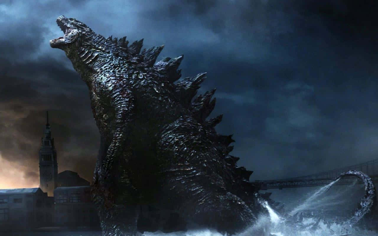 Godzilla, stormy skies, cityscape, HD Desktop Wallpaper