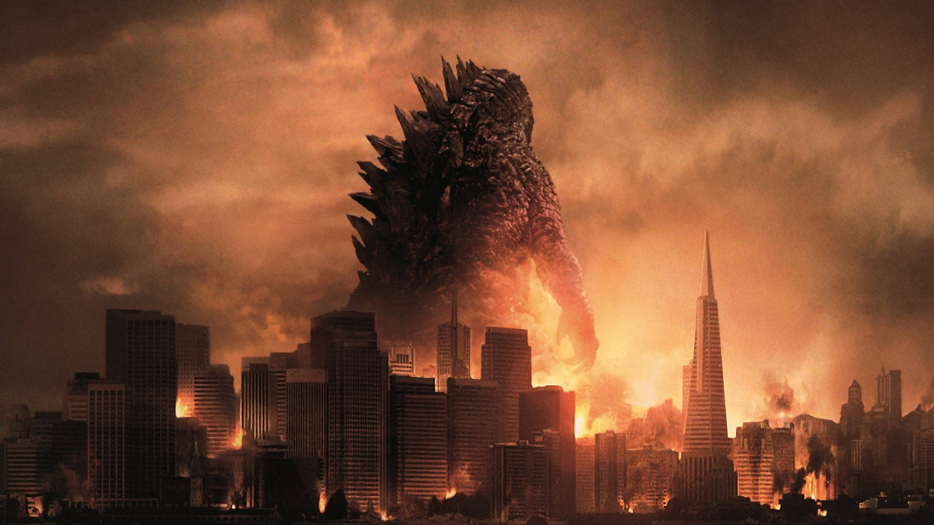 Godzilla, 4K, burning cityscape, Full HD Desktop Wallpaper