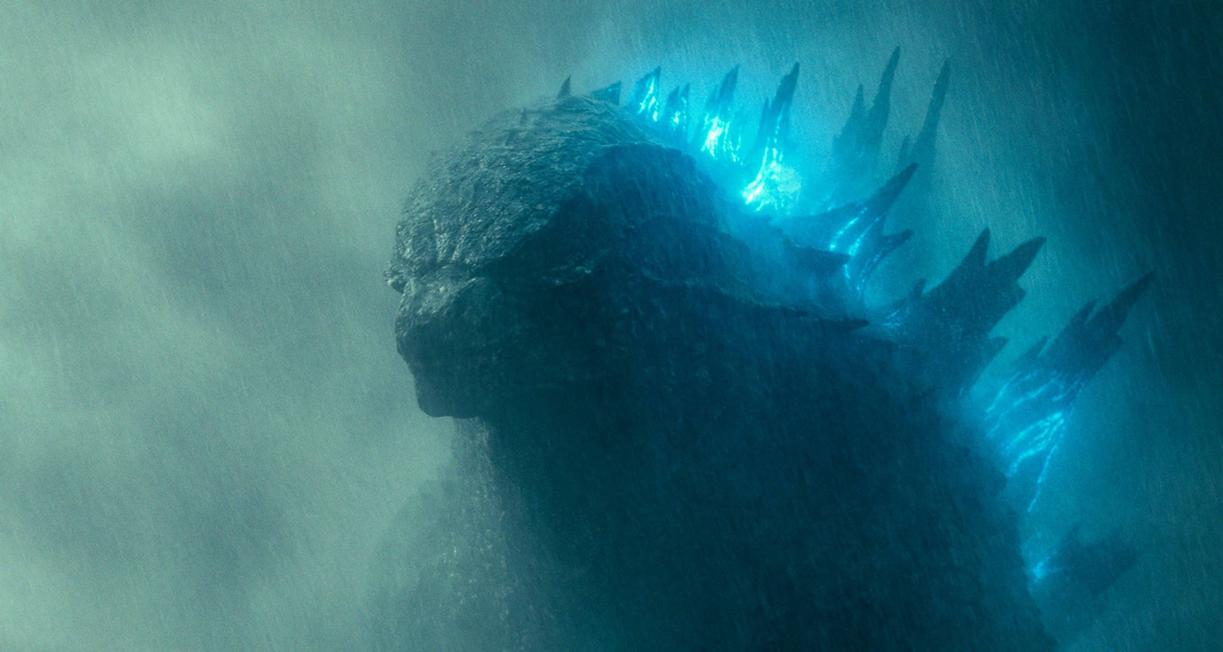 Glow Godzilla, Godzilla 4K, glowing blue dorsal fins, Full HD Desktop Wallpaper
