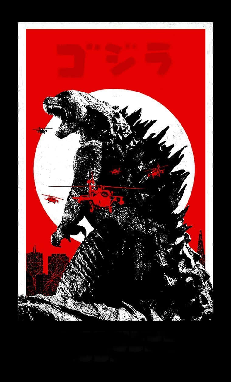 Godzilla, red backdrop, white sun, SD Phone Wallpaper