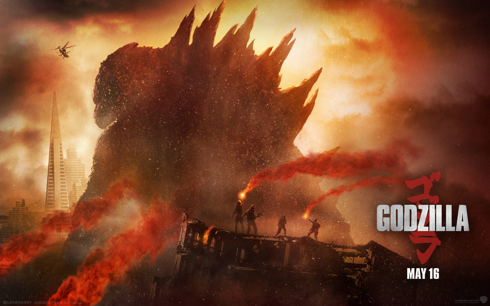Godzilla, 4K, burning cityscape, HD Desktop Wallpaper