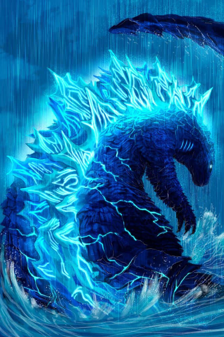 Godzilla, blue Godzilla, stormy sky, SD Phone Wallpaper