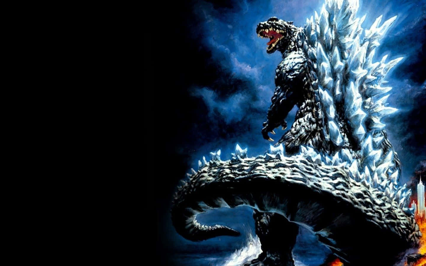 Godzilla, icy spikes, stormy blue sky, HD Desktop Wallpaper