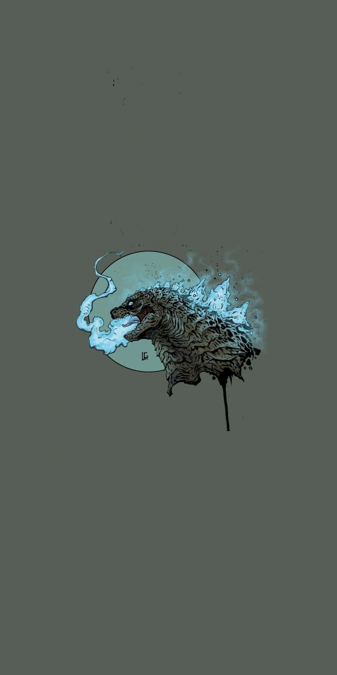 Godzilla, blue flame-like spikes, muted circular backdrop, Full HD Phone Wallpaper