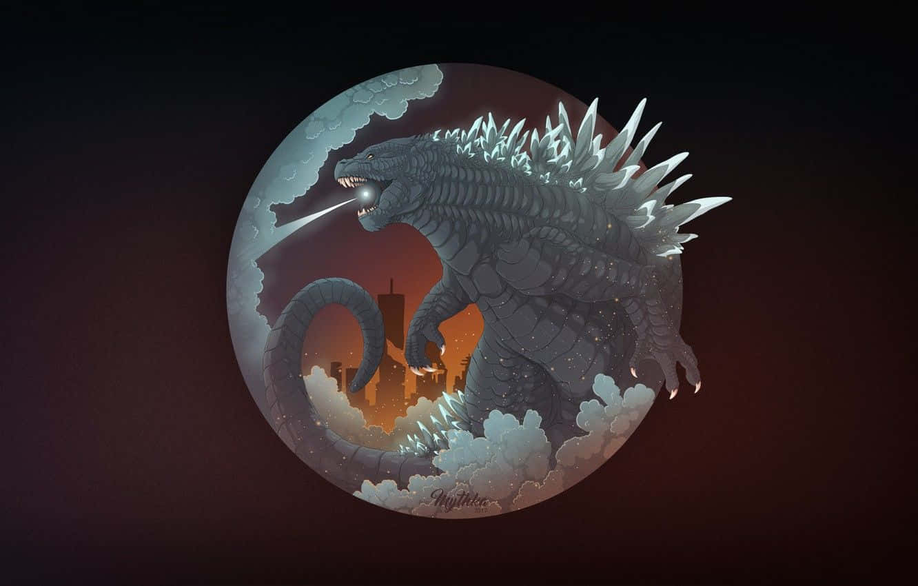 Godzilla, atomic breath, fiery cityscape, HD Desktop Wallpaper