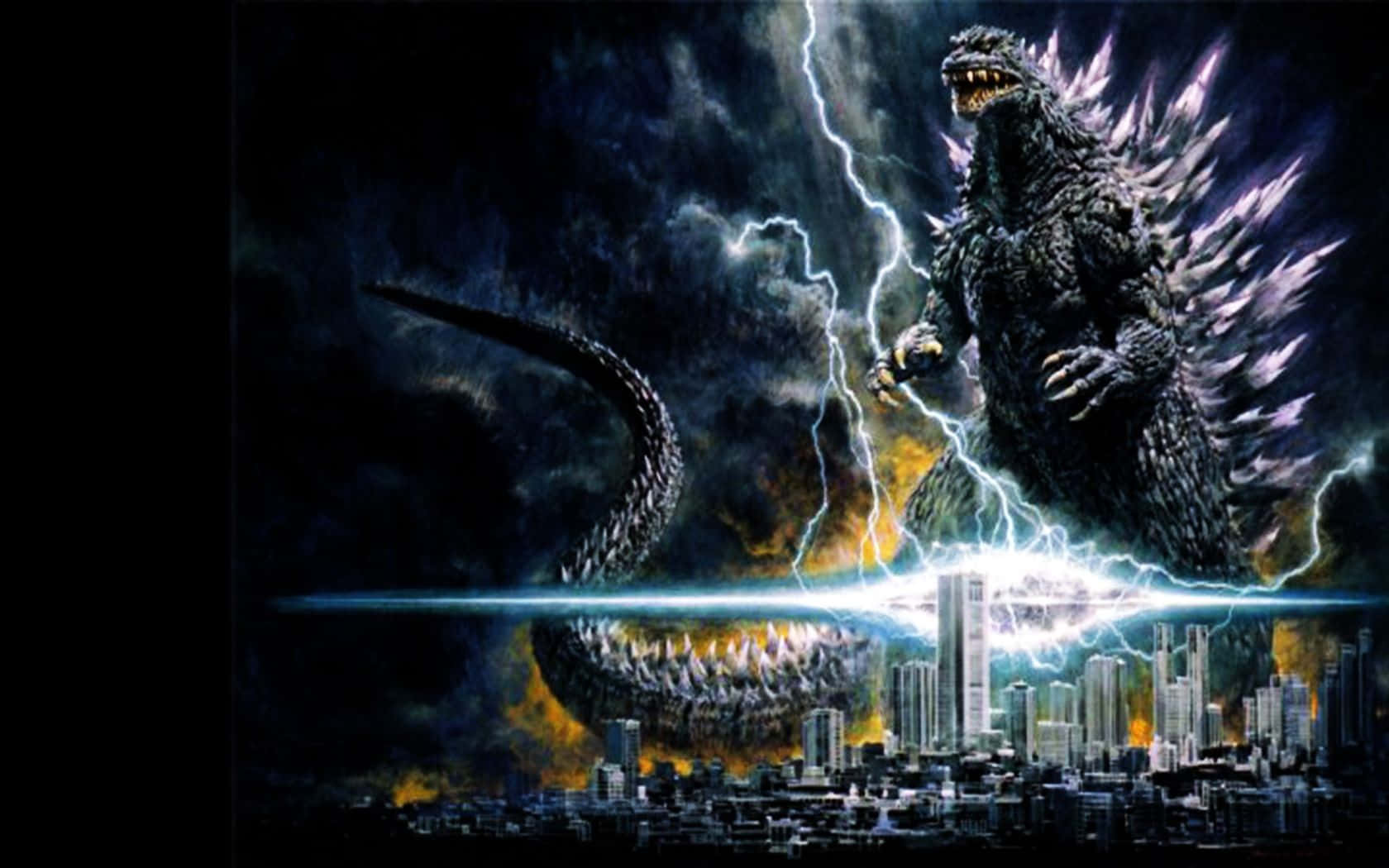 Godzilla, cityscape, lightning, HD Desktop Wallpaper