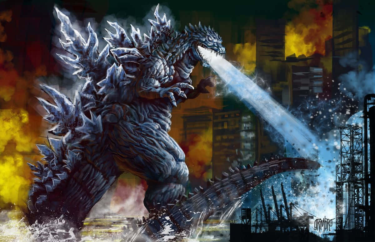 Godzilla, atomic fire, burning cityscape, SD Desktop Wallpaper