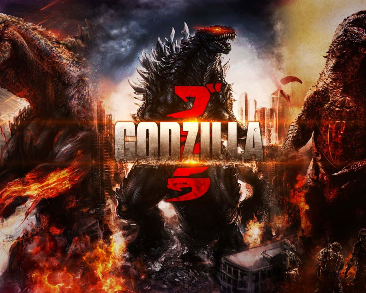 Godzilla, kaiju, burning cityscape, HD Desktop Wallpaper