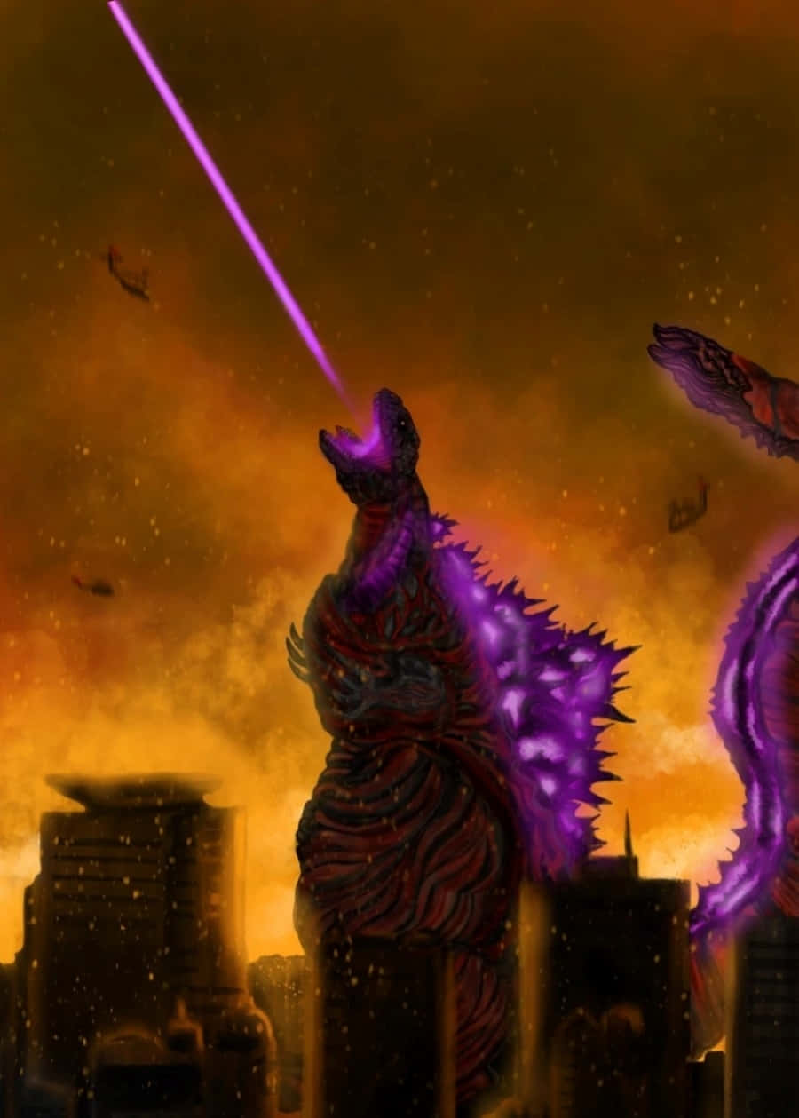 Godzilla, atomic breath, purple Godzilla-like monster, SD Phone Wallpaper