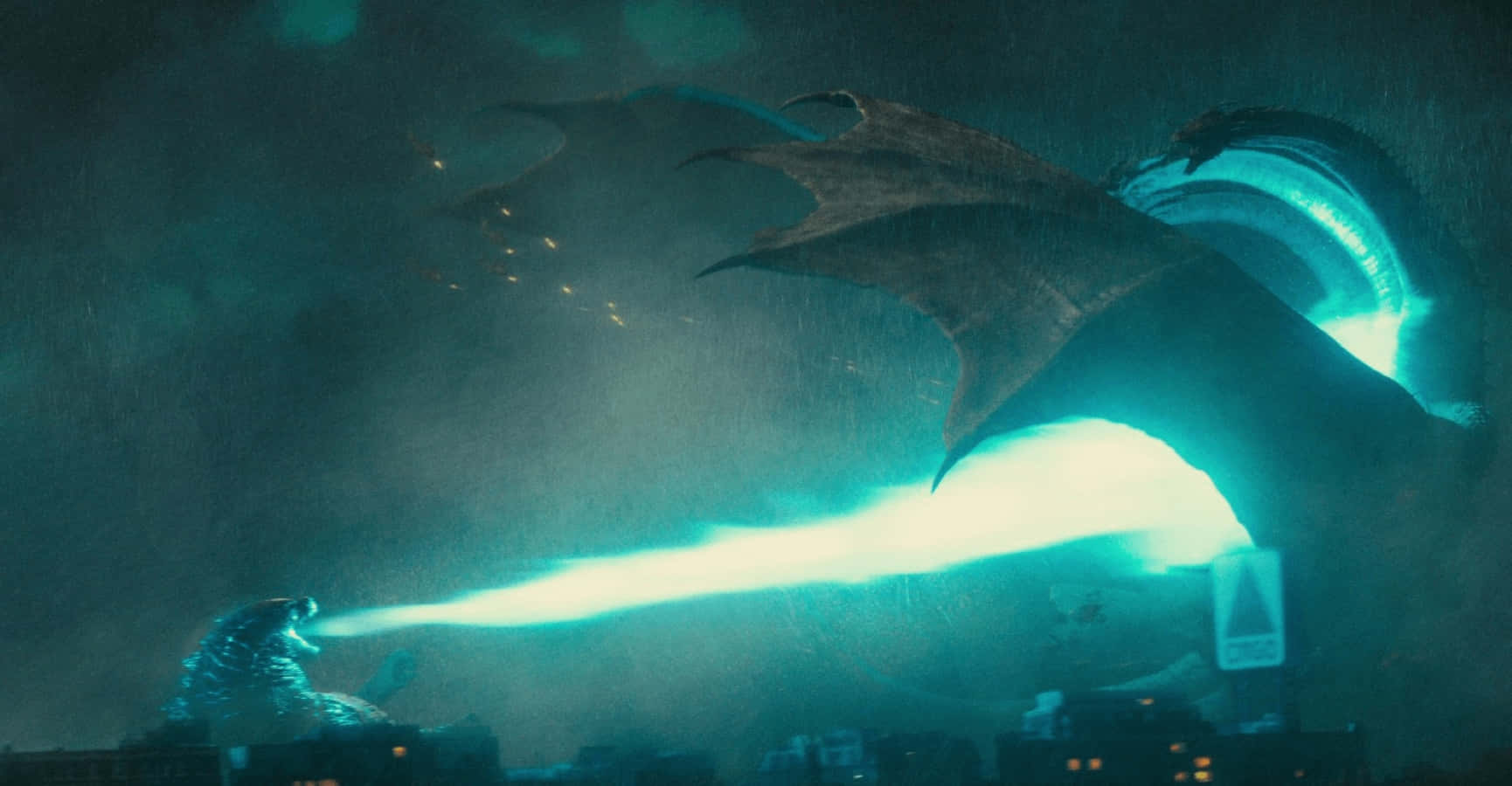 Godzilla, atomic breath, cyan beam, HD Desktop Wallpaper
