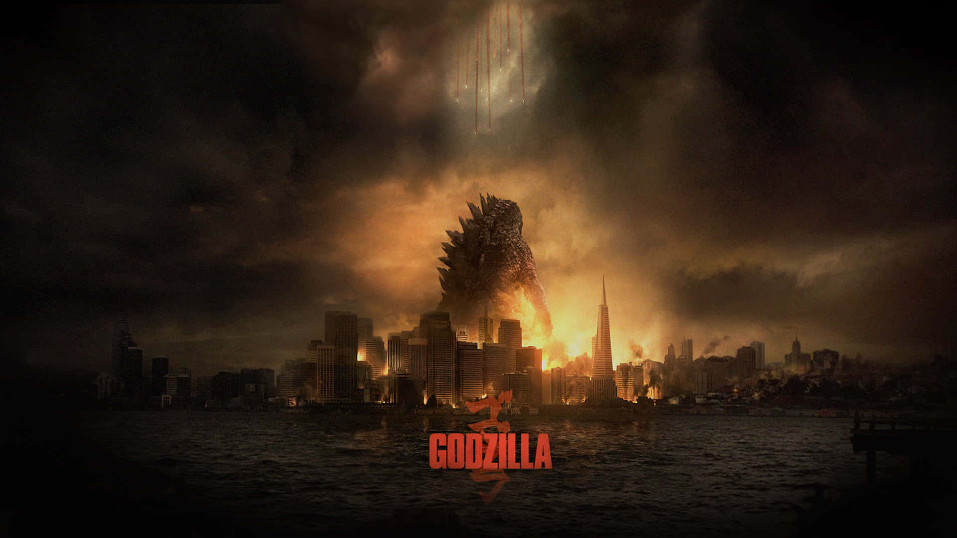 Godzilla, cityscape, dusk, Full HD Desktop Wallpaper