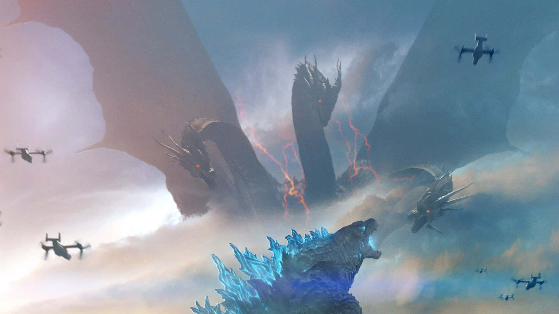 Godzilla, blue energy spines, colossal kaiju, Full HD Desktop Wallpaper