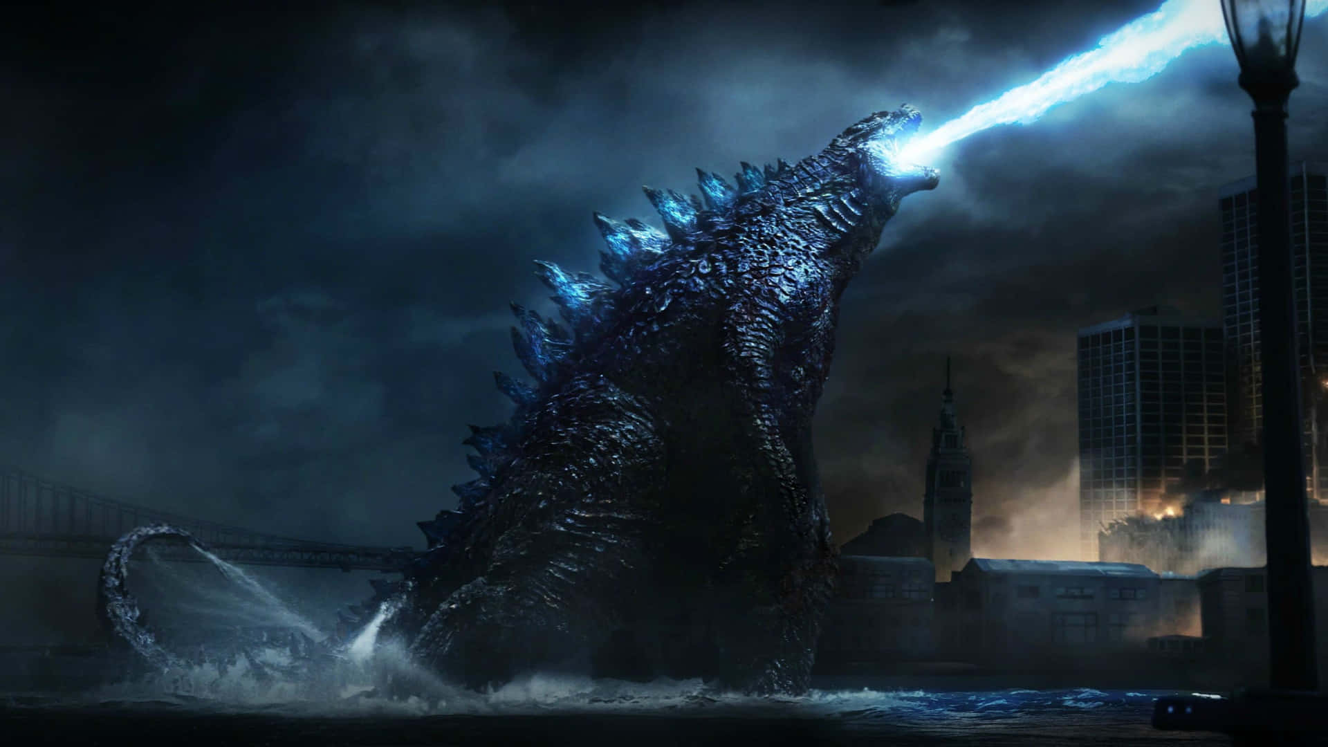 Godzilla, city, dark cityscape, Full HD Desktop Wallpaper