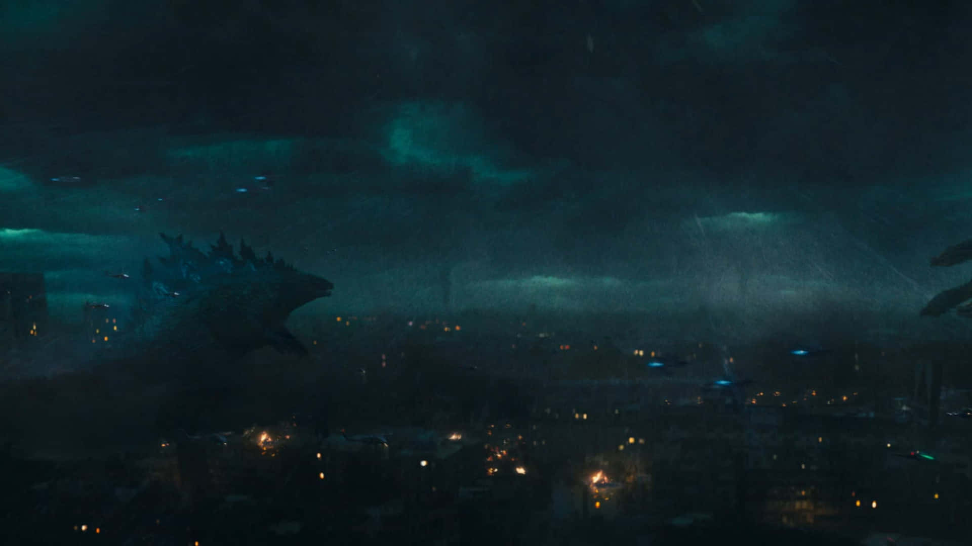 Godzilla, city, night, Full HD Desktop Wallpaper