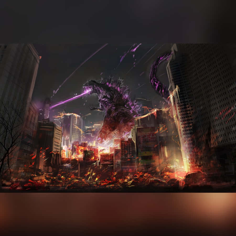 Godzilla, purple, cityscape, SD Desktop Wallpaper
