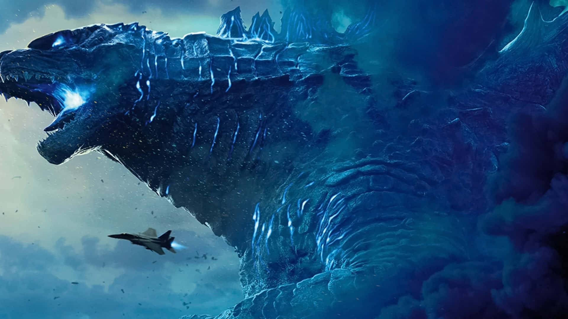 Godzilla, city destruction, fighter jet, Full HD Desktop Wallpaper