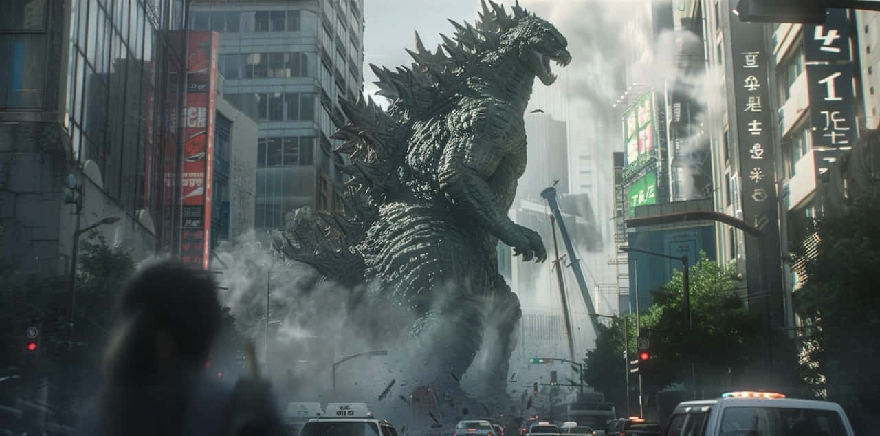 Godzilla, cityscape, smoky urban street, HD Desktop Wallpaper
