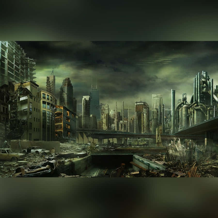 Godzilla, cityscape, crumbling skyscrapers, SD Desktop Wallpaper