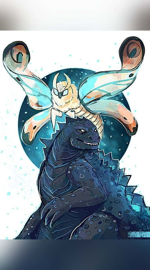 Godzilla, dark blue Godzilla, glowing moon, SD Phone Wallpaper