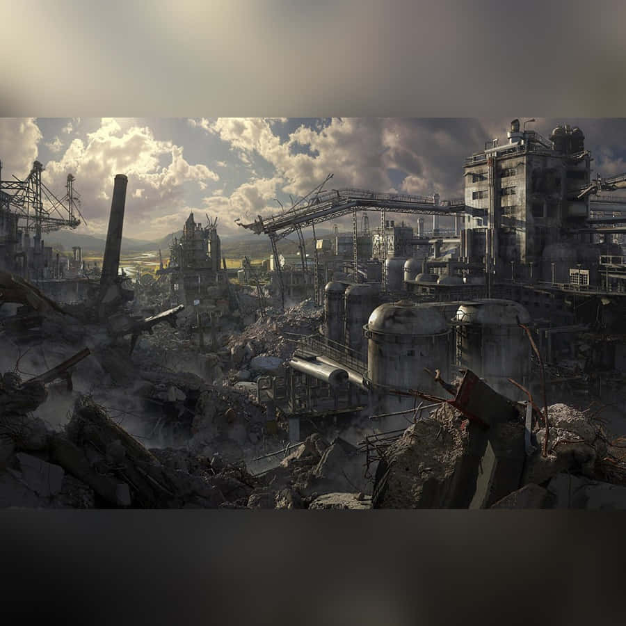 Godzilla, ruined industrial complex, broken towers, SD Desktop Wallpaper
