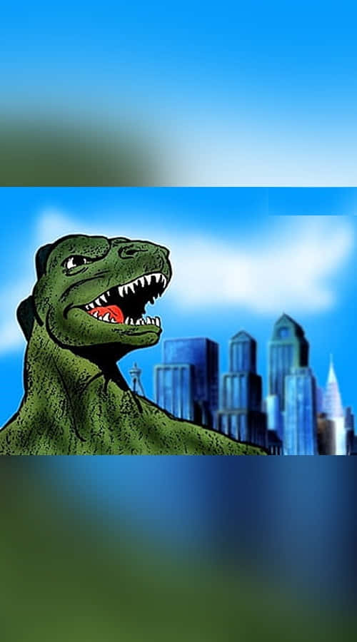 Godzilla Comic, cartoon green dinosaur, blue sky, SD Phone Wallpaper