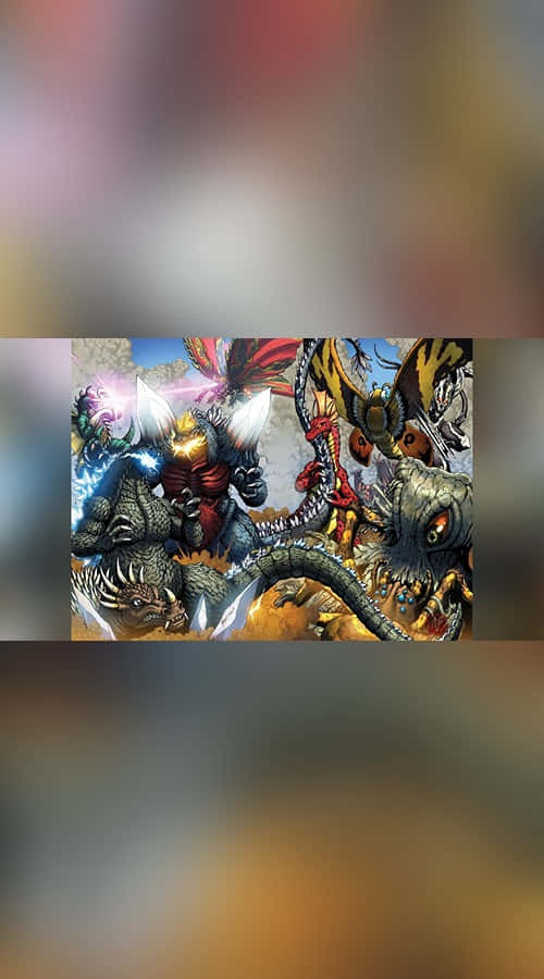 Godzilla Comic, anime-style, battle scene, SD Phone Wallpaper