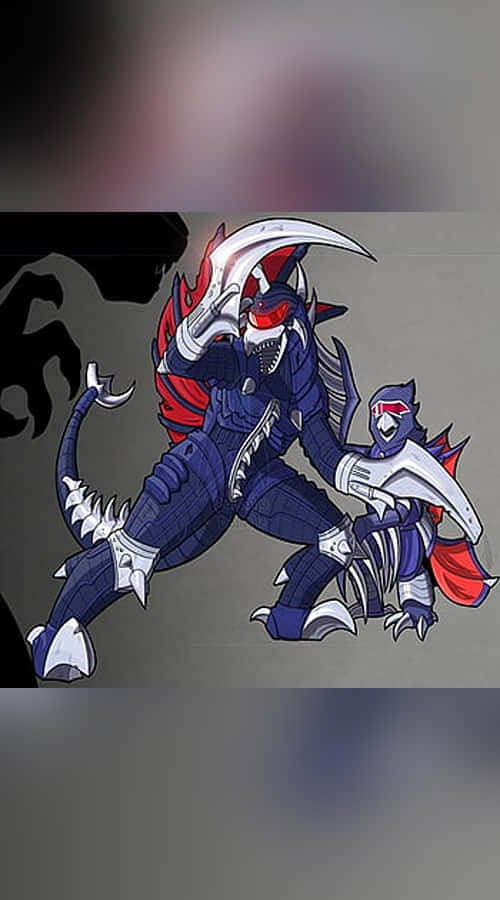 Godzilla Comic, blue and red armored monster, curved blade, SD Phone Wallpaper