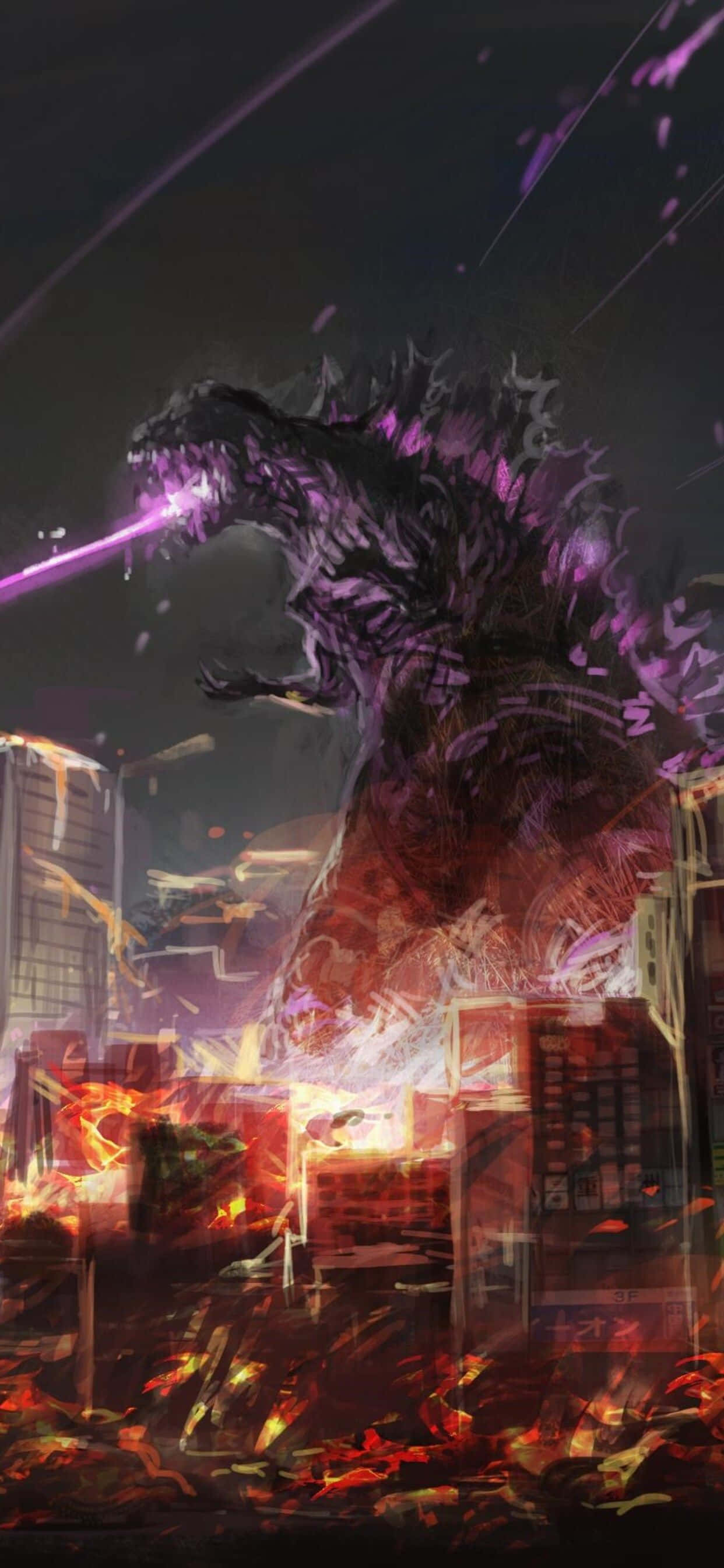 Godzilla, purple, beam, 2K Phone Wallpaper